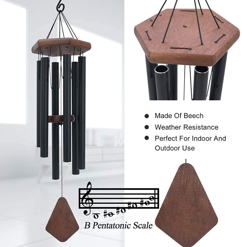ASTARIN Wind Chimes for Outside  30"" Black Aluminium Wind Chime with Wind Catcher  Outdoor Garden Patio Decoration Windchimes  Classic Zen Gift for Men and Women - Image 2